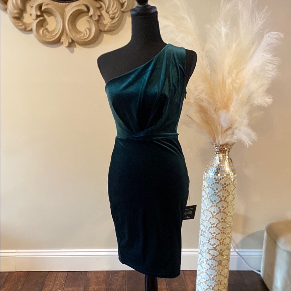 Lulu's Green Asymmetrical One Shoulder Cocktail Dress